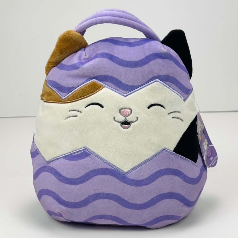 Squishmallows‎ Cam the Cat Easter Basket Purple Wavy Plush Calico JWC3295 NEW